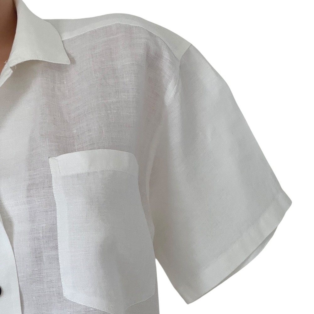 Jaeger White 100%‎ Linen Short Sleeve Button Down Shirt VTG Size 32 inch / 81 cm - Picture 2 of 10